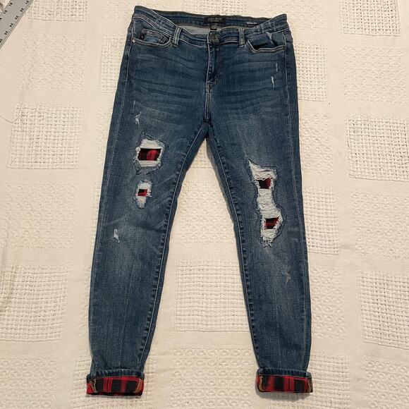 Judy Blue Los Angeles 11/30 skinny fit distressed buffalo plaid jean J2 7072 - Picture 10 of 14